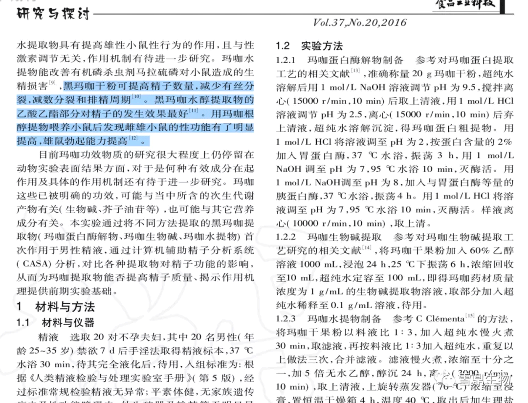 玛咖不同提取物对人体精子功能的影响